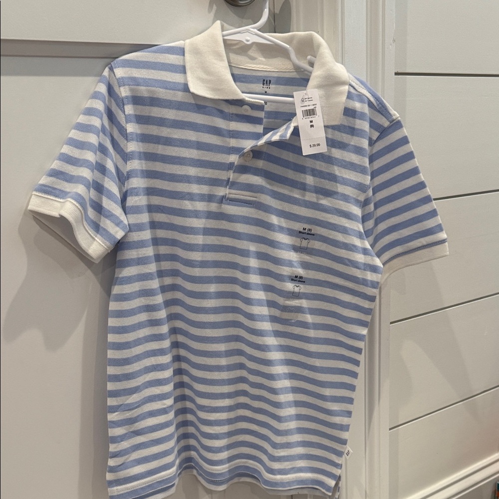 GAP Light Blue and White Striped Polo